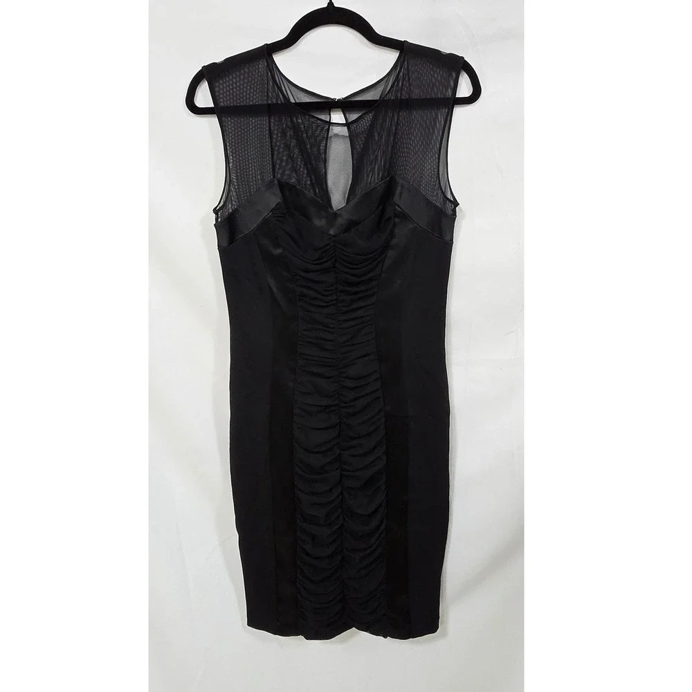 Y2K Cach's women 8 black mini dress bodycone cocktail mesh shoulders‎